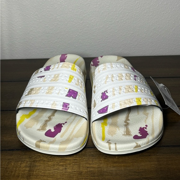 Adidas Women's Adilette Thebe Magugu Slides - Cloud White/Beige /Yellow /Purple - Picture 2 of 8